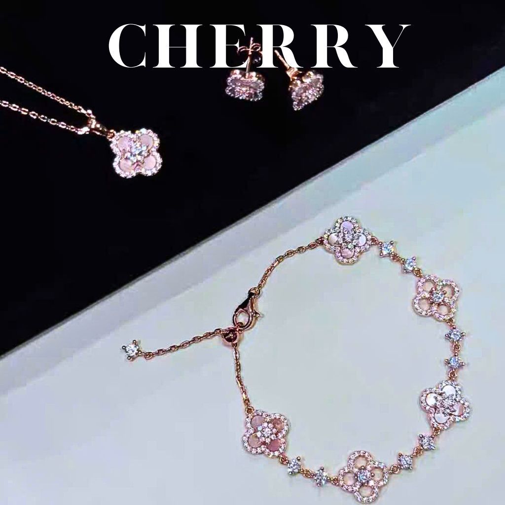 Combo Dây chuyền và vòng tay nữ cỏ 4 lá CHERRY JEWELRY titan không gỉ phụ kiện trang sức thời trang