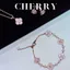 Bộ dây chuyền, vòng tay nữ cỏ 4 lá CHERRY JEWELRY titan khảm xà cừ sakura 2 màu siêu bền