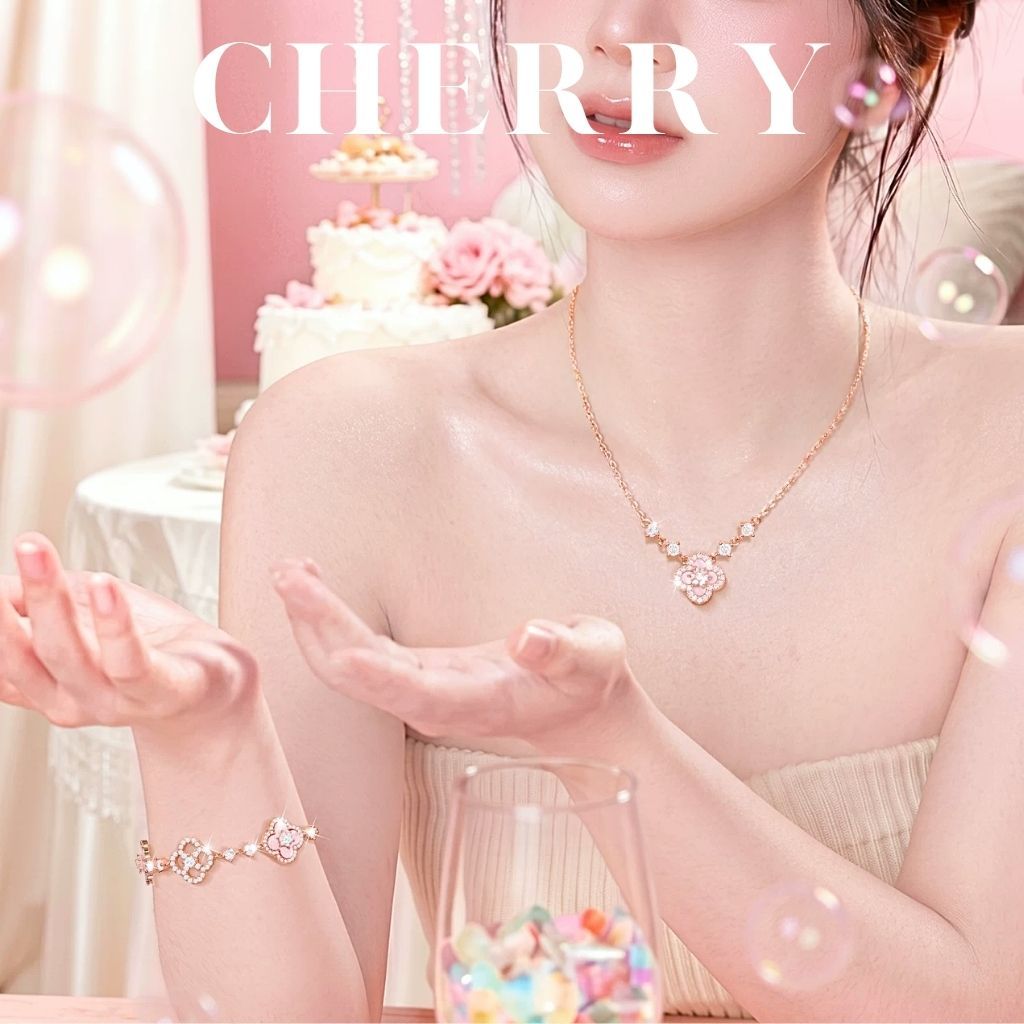 Combo Dây chuyền và vòng tay nữ cỏ 4 lá CHERRY JEWELRY titan không gỉ phụ kiện trang sức thời trang