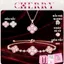 Bộ dây chuyền, vòng tay nữ cỏ 4 lá CHERRY JEWELRY titan khảm xà cừ sakura 2 màu siêu bền