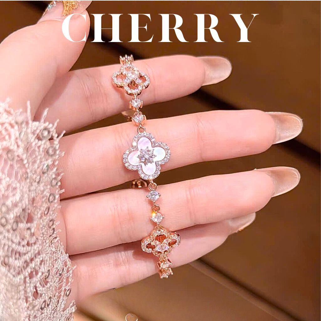 Combo Dây chuyền và vòng tay nữ cỏ 4 lá CHERRY JEWELRY titan không gỉ phụ kiện trang sức thời trang
