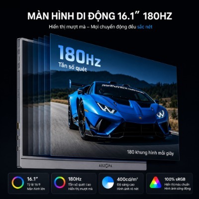 Màn Hình Di Động ARZOPA Z3FC 16.1" 2.5K 180Hz IPS | 107% sRGB | USB-C Mini HDMI | Chính Hãng