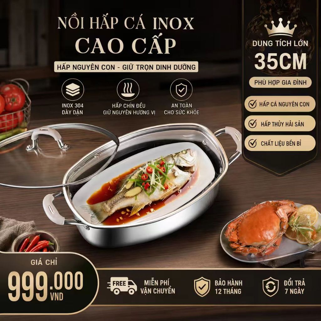 Nồi hấp cá đồ tạo tác gia dụng nồi hấp bằng thép không gỉ bếp gas bếp điện từ nồi cá hình bầu dục