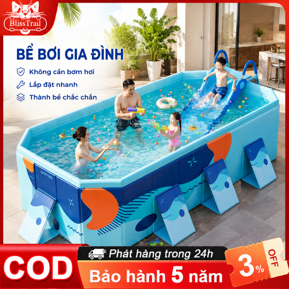 Bể bơi gấp gọn, bể bơi cho békhông cần bơm hơi kích thước lớn 1.6m/ 1.8m/ 2.1m/ 2.6m/ 3m，nhẹ nhàng cất trữ