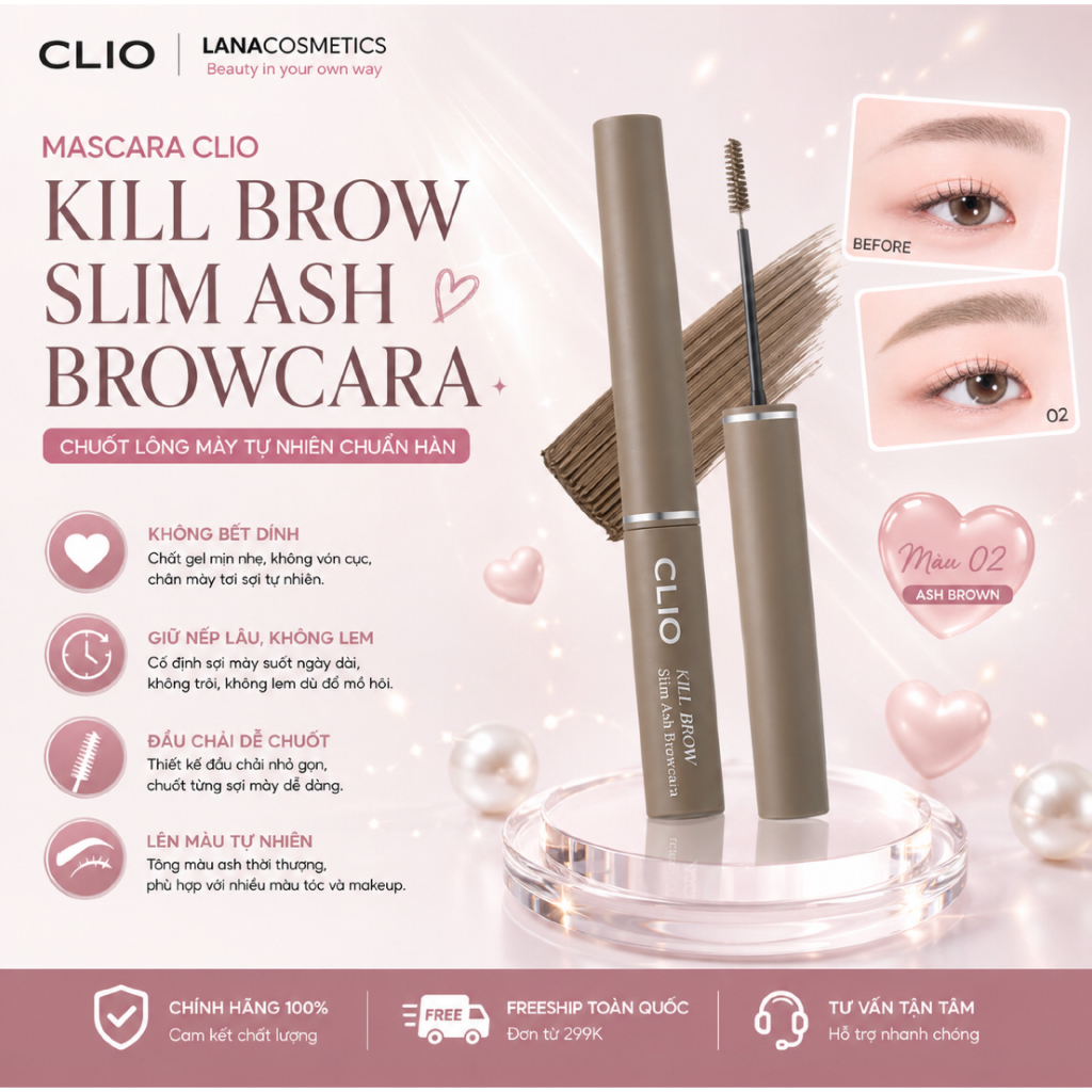 Mascara Lông Mày Clio Kill Brow Slim Ash Browcara - 3g