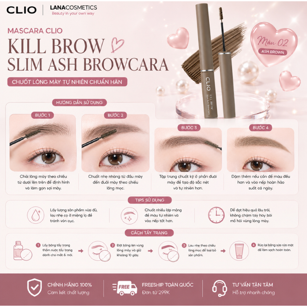 Mascara Lông Mày Clio Kill Brow Slim Ash Browcara - 3g