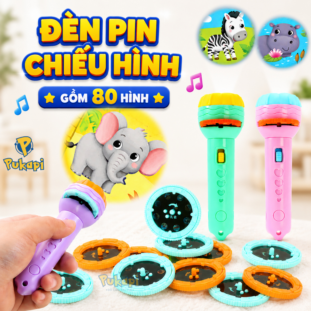 Đèn Pin Chiếu Hình Cho Bé Đèn Chiếu Trần Nhà Đèn Chiếu Hình 3D 80 Hình Đèn Chiếu Mini - Đồ Chơi Cho Bé PUKAPI