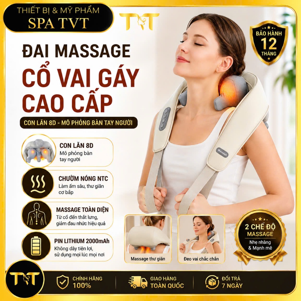Đai Massage Cổ Vai Gáy, 8 Đầu Massage Mô Phỏng Bàn Tay, Thư Giãn Cơ Bắp, Giảm Căng Mỏi