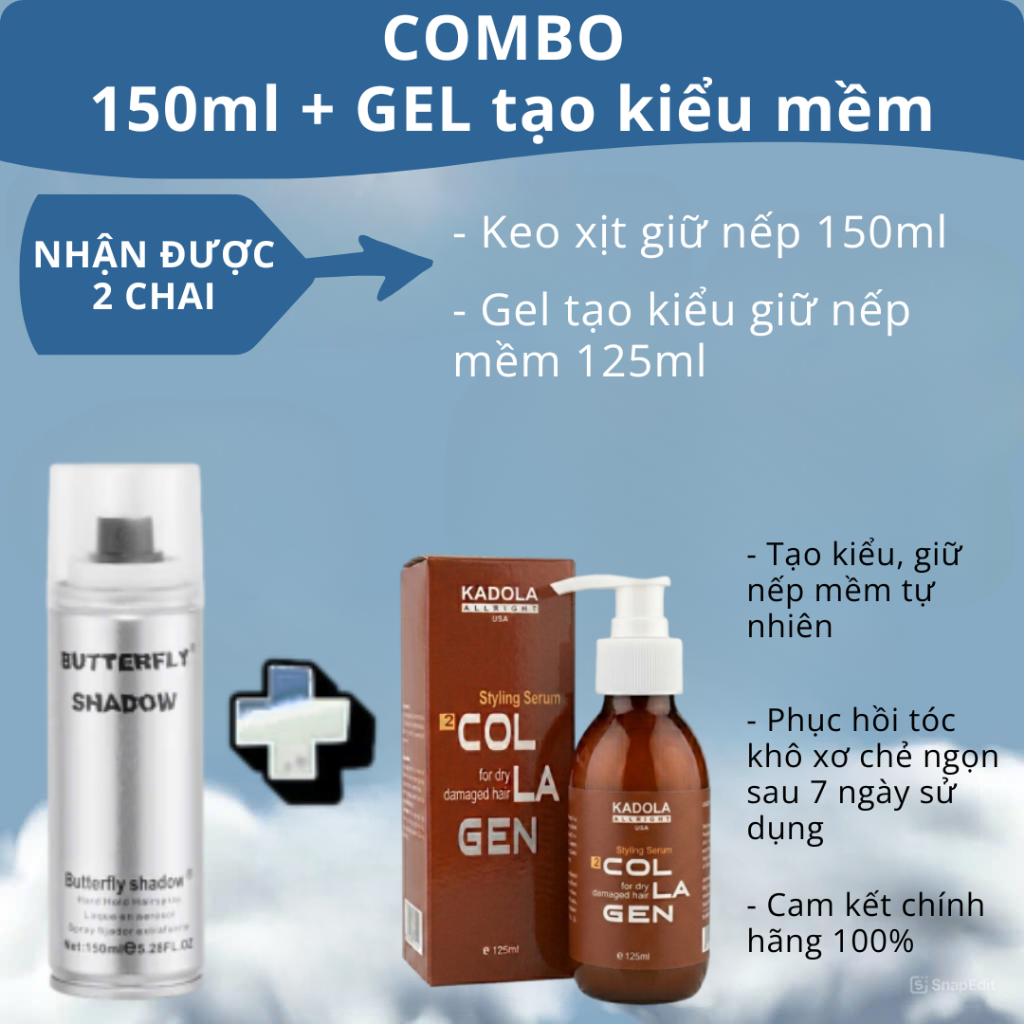 Gôm xịt tóc Butterfly Shadow 150ml 320ml 600ml Chính hãng, Gôm bạc giữ nếp tạo kiểu nam nữ GM01