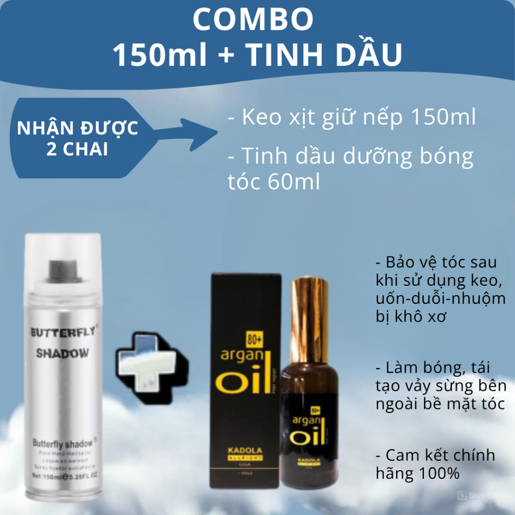 Gôm xịt tóc Butterfly Shadow 150ml 320ml 600ml Chính hãng, Gôm bạc giữ nếp tạo kiểu nam nữ GM01