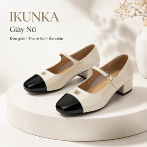 IKUNKA Giày Mary Jane nữ cao gót, giày nữ bít mũi đế vuông quai cài thanh lịch công sở