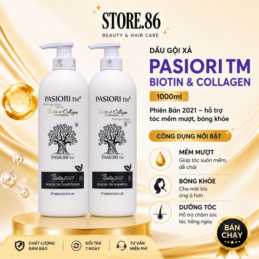 Cặp Dầu Gội Xả VOUDIOTY Biotin Collagen 1000ml | Dưỡng Ẩm Tóc Khô Xơ, Mềm Mượt Chuẩn Salon