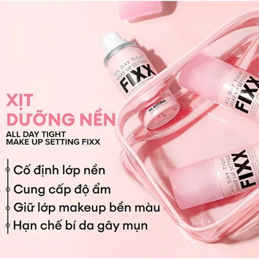 Xịt nền trang điểm mịn màng SONATURAL POWDER4ROOM ALL DAY TIGHT MAKE UP SETTING FIXX (35ml) hồng IS143