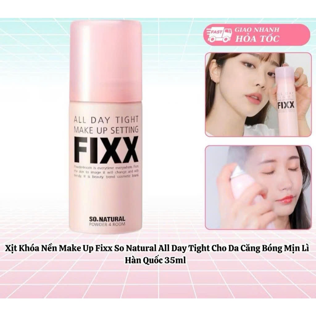 Xịt nền trang điểm mịn màng SONATURAL POWDER4ROOM ALL DAY TIGHT MAKE UP SETTING FIXX (35ml) hồng IS143