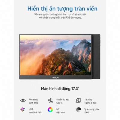 Màn Hình Di Động ARZOPA A1M 17.3" IPS FHD | HDR | Plug & Play | USB-C HDMI | Chính Hãng | Hỏa Tốc