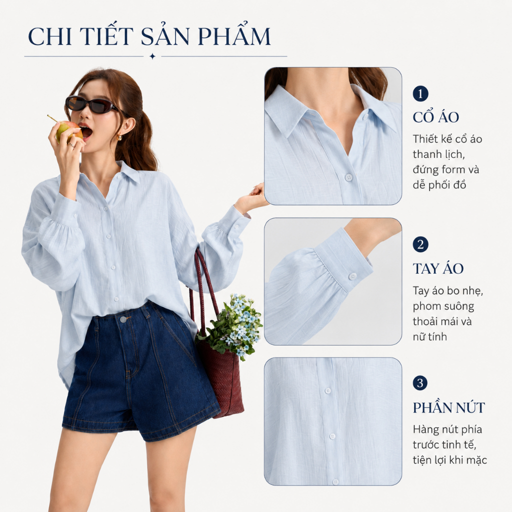 Áo Sơ Mi Nữ Gmorning - GUMAC Form Suông Tay Dài Mềm Mịn Thoáng Mát Mùa Hè YAG06012