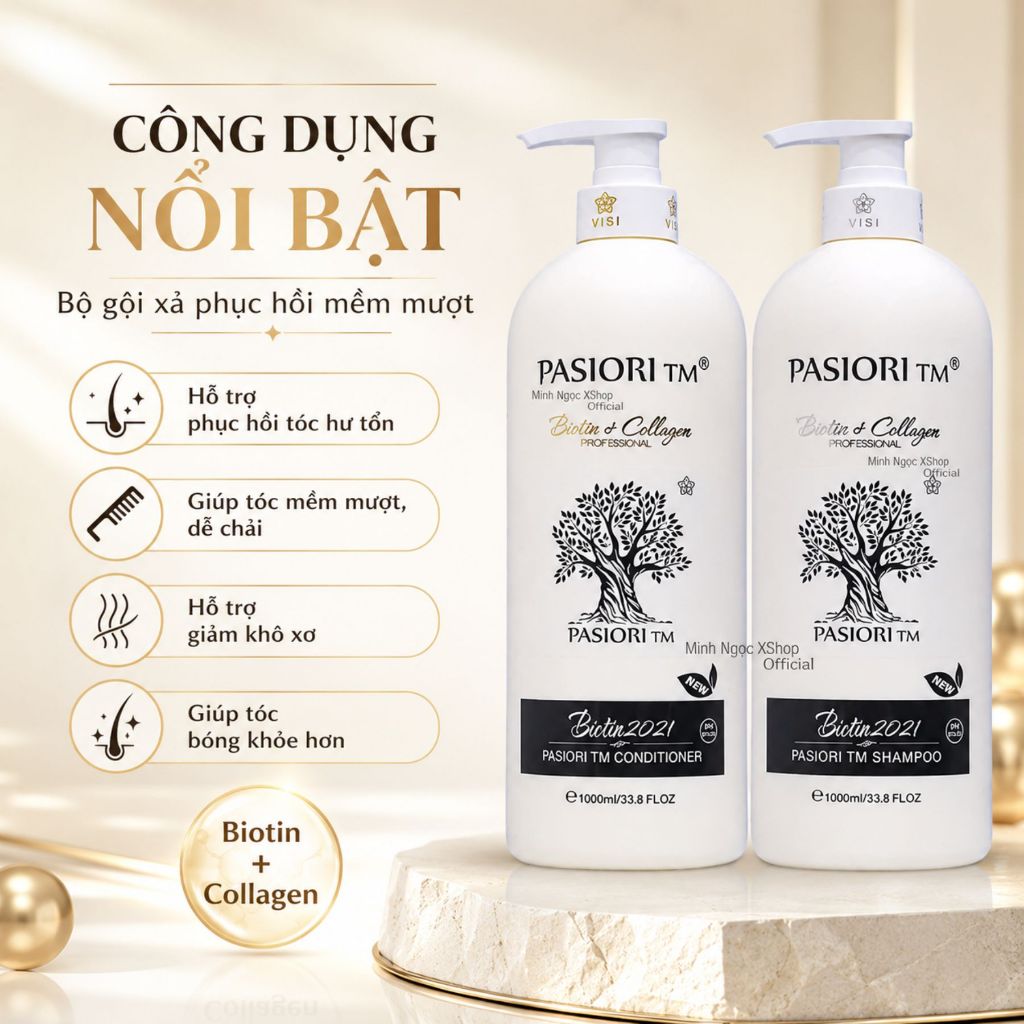Cặp Dầu Gội Xả VOUDIOTY Biotin Collagen 1000ml | Dưỡng Ẩm Tóc Khô Xơ, Mềm Mượt Chuẩn Salon