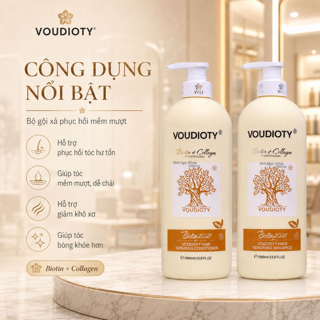 Cặp dầu gội biotin & collagen 500ml -1000ml/(chai) hỗ trợ phục hồi tóc mềm mượt giảm rụng tóc