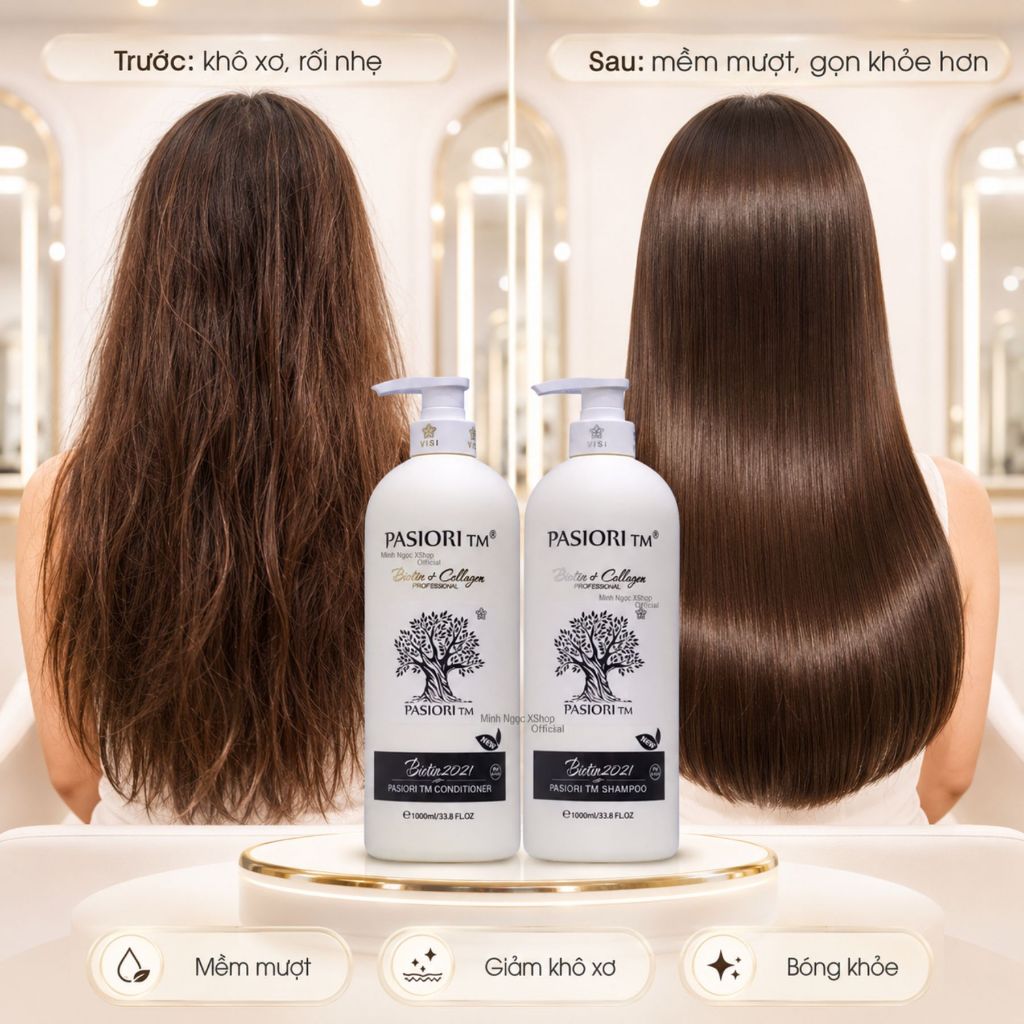 Cặp dầu gội biotin & collagen 500ml -1000ml/(chai) hỗ trợ phục hồi tóc mềm mượt giảm rụng tóc
