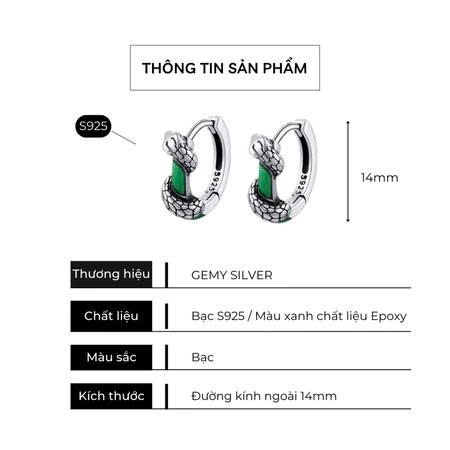 Khuyên tai tròn nam bạc 925 Green Snake thiết kế rắn ôm đá xanh cực chất (1 chiếc) KN136 | GEMY SILVER