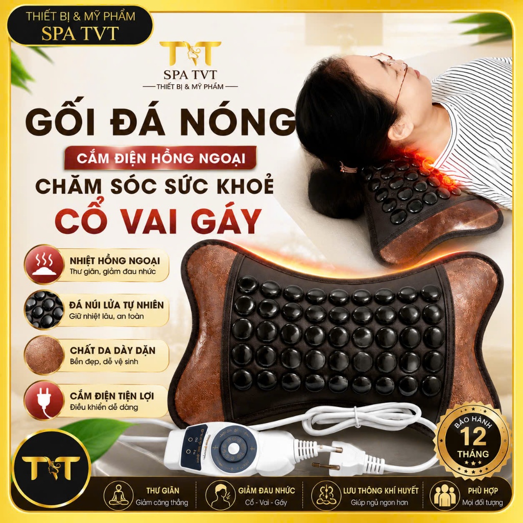GỐI ĐÁ NÓNG ĐIỆN TVT CHO CỔ VAI GÁY, THƯ GIÃN CƠ, GIỮ ẤM CƠ THỂ, DÙNG CHO SPA VÀ GIA ĐÌNH