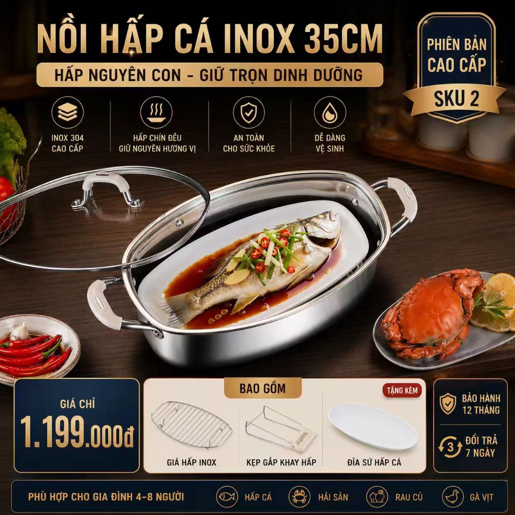 Nồi hấp cá đồ tạo tác gia dụng nồi hấp bằng thép không gỉ bếp gas bếp điện từ nồi cá hình bầu dục
