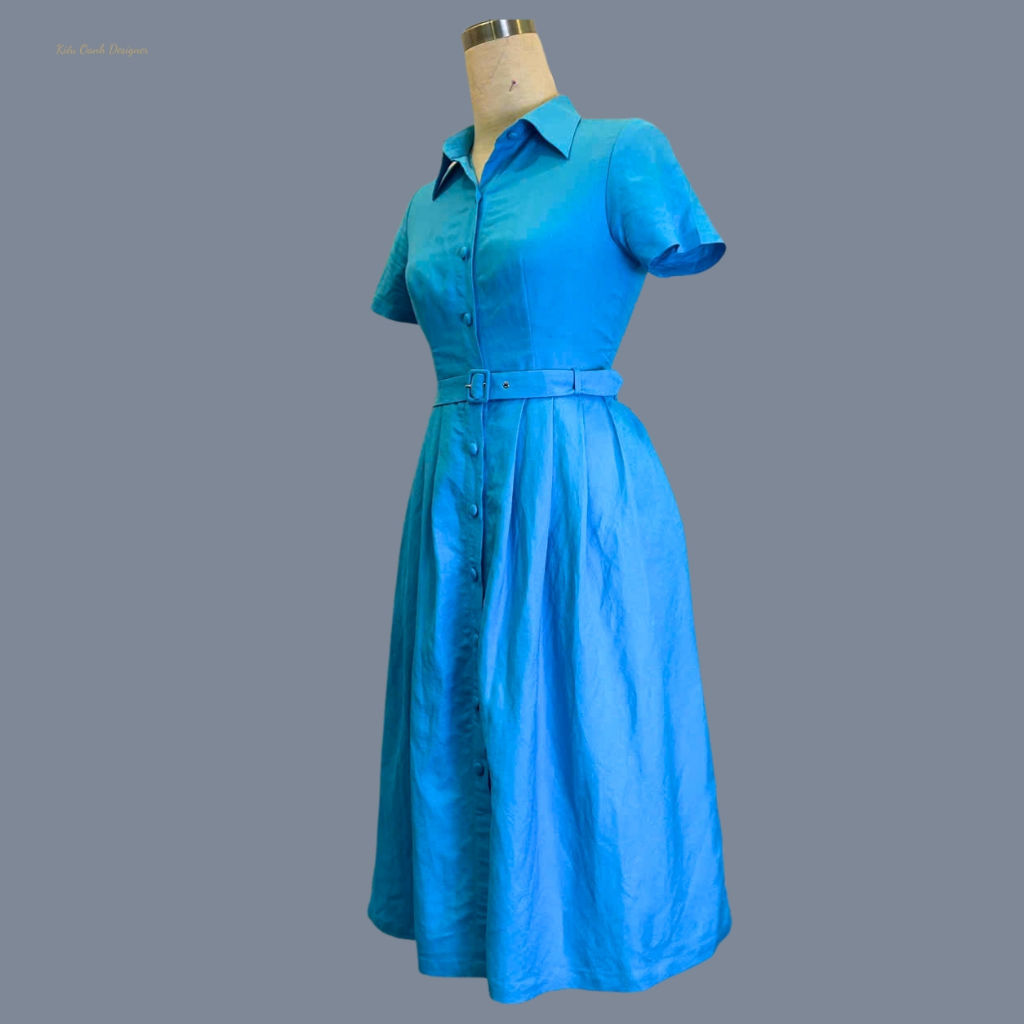 Đầm xoè linen cao cấp,độ bền cao,mát mịn,thấm hút mồ hôi,may viền tỉ mỉ,sản xuất độc quyền tại Kiều Oanh Designer