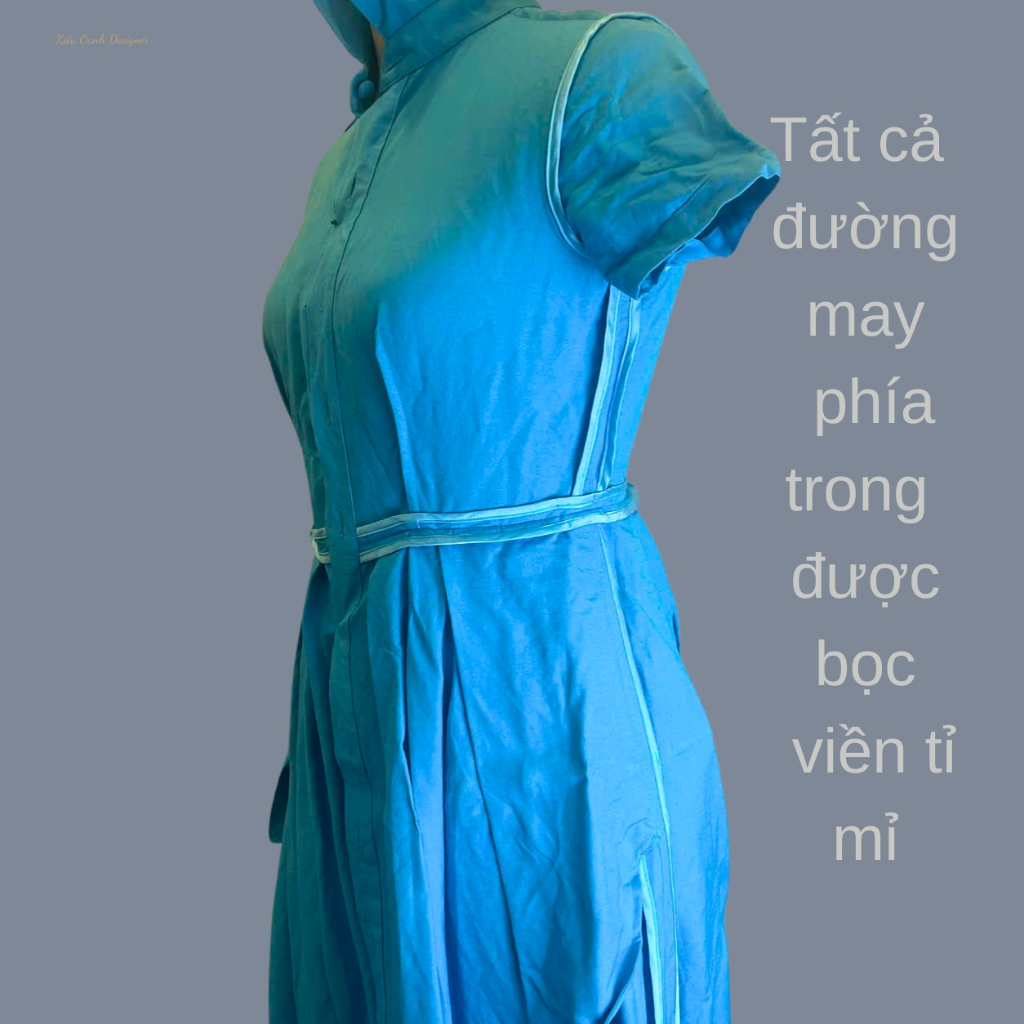 Đầm xoè linen cao cấp,độ bền cao,mát mịn,thấm hút mồ hôi,may viền tỉ mỉ,sản xuất độc quyền tại Kiều Oanh Designer