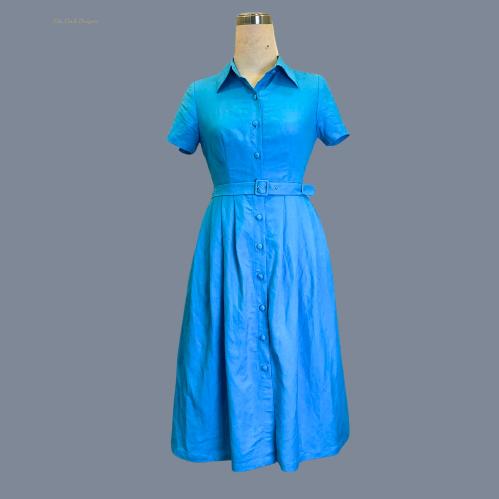 Đầm xoè linen cao cấp,độ bền cao,mát mịn,thấm hút mồ hôi,may viền tỉ mỉ,sản xuất độc quyền tại Kiều Oanh Designer