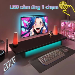 Kệ để màn hình máy tính LED TOPV sạc không dây USB bàn giá đỡ màn hình kê PC gỗ trắng home