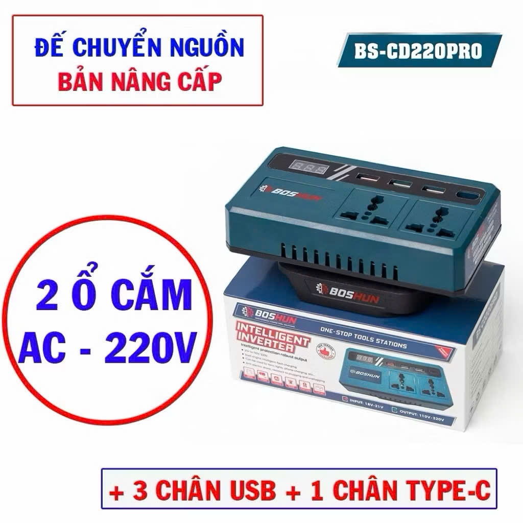 Đế Chuyển Đổi Nguồn Điện 21V-220V Chân Pin M21 Có Đèn Led Kèm 3 Cổng Sạc Nhanh 3.0.Thẻ bảo hành 12 tháng.