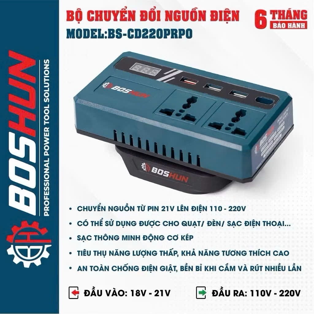 Đế Chuyển Đổi Nguồn Điện 21V-220V Chân Pin M21 Có Đèn Led Kèm 3 Cổng Sạc Nhanh 3.0.Thẻ bảo hành 12 tháng.