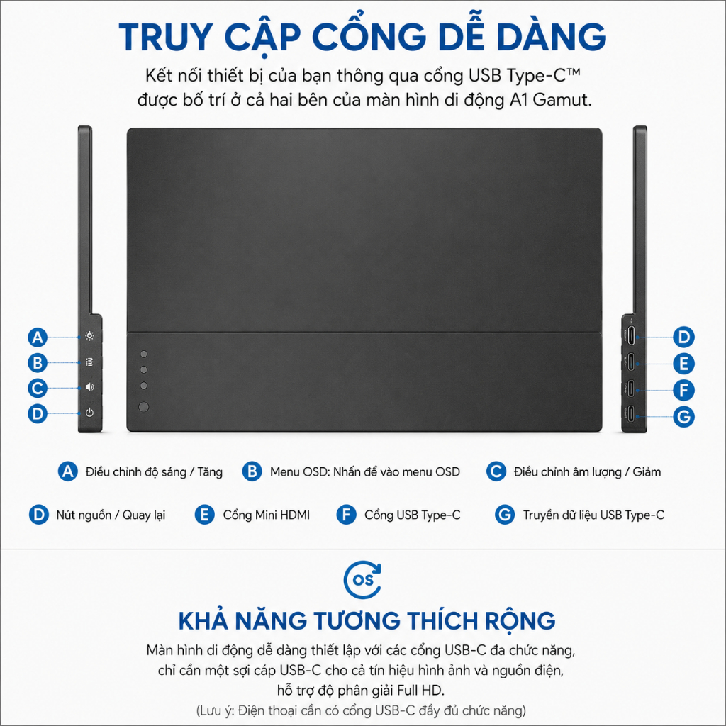 Màn Hình Di Động ARZOPA A1 Gamut 15.6" IPS FHD | HDR10 | Bao Da | USB-C HDMI | Chính Hãng | Hỏa Tốc | BigBuy360 - bigbuy360.vn