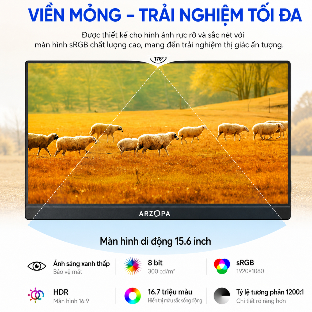 Màn Hình Di Động ARZOPA A1 Gamut 15.6" IPS FHD | HDR10 | Bao Da | USB-C HDMI | Chính Hãng | Hỏa Tốc