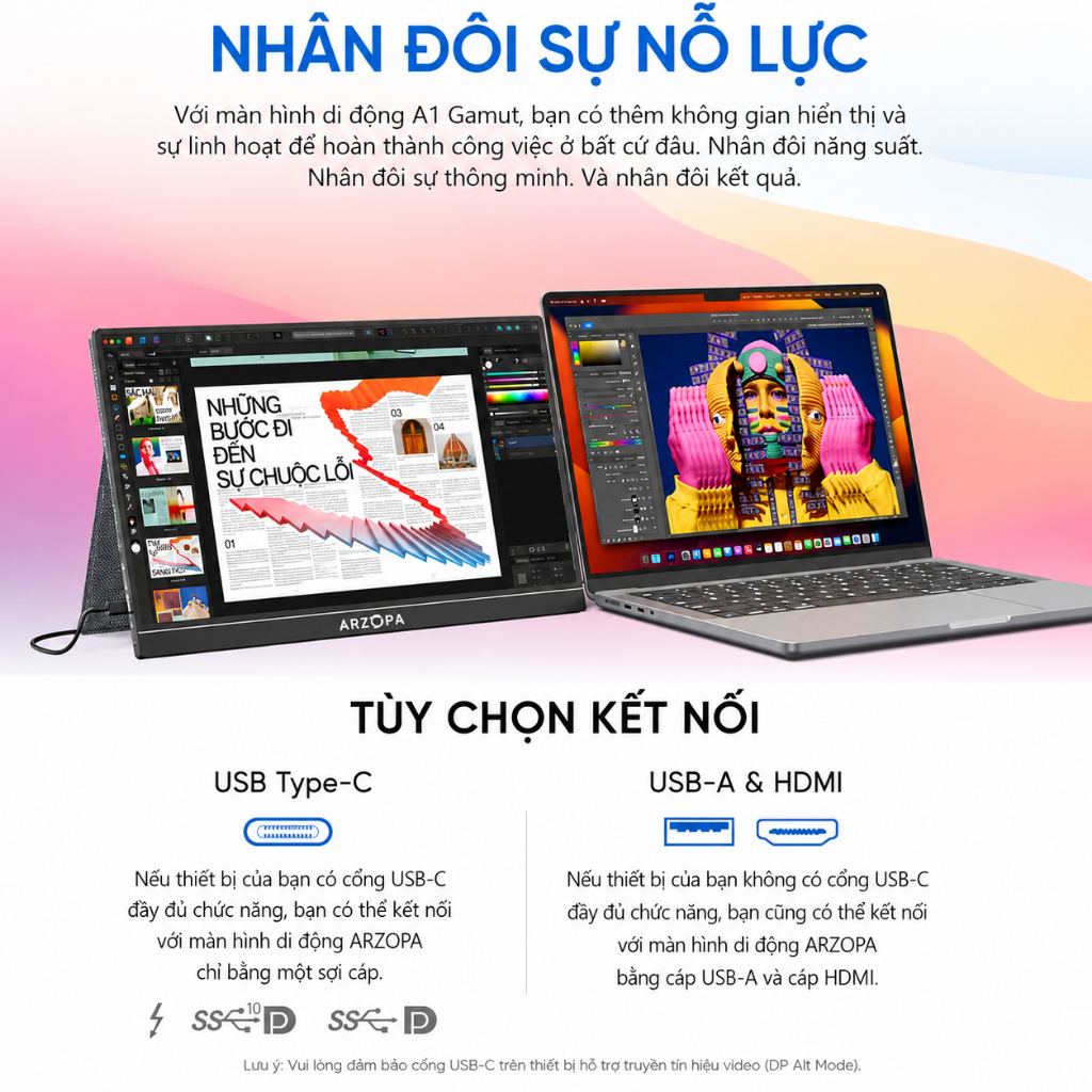 Màn Hình Di Động ARZOPA A1 Gamut 15.6" IPS FHD | HDR10 | Bao Da | USB-C HDMI | Chính Hãng | Hỏa Tốc