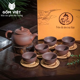 Bộ ấm chén trà tử sa ATT cao cấp vuốt tay thủ công phong cách cổ điển - Gốm sứ Bát Tràng - Gốm Việt