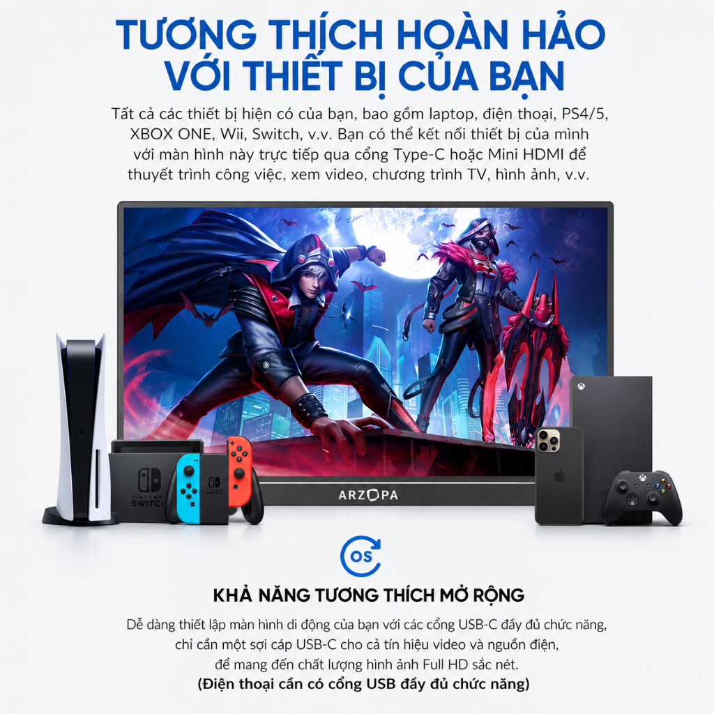 Màn Hình Di Động ARZOPA Z1C 16.1" IPS FHD | 100% sRGB | HDR | USB-C HDMI | Chính Hãng | Hỏa Tốc