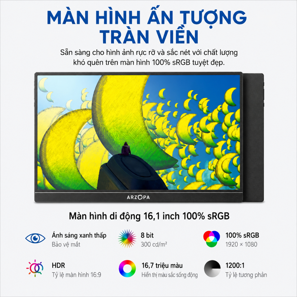 Màn Hình Di Động ARZOPA Z1C 16.1" IPS FHD | 100% sRGB | HDR | USB-C HDMI | Chính Hãng | Hỏa Tốc