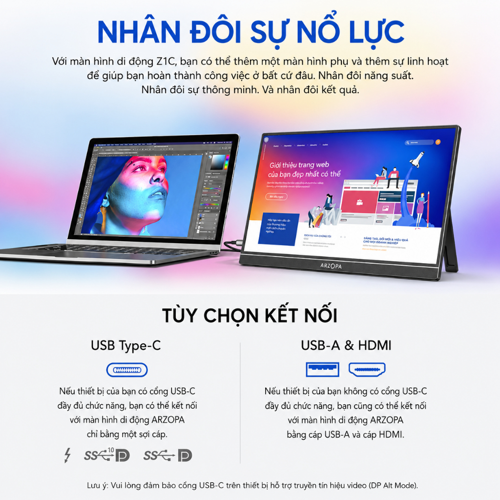 Màn Hình Di Động ARZOPA Z1C 16.1" IPS FHD | 100% sRGB | HDR | USB-C HDMI | Chính Hãng | Hỏa Tốc