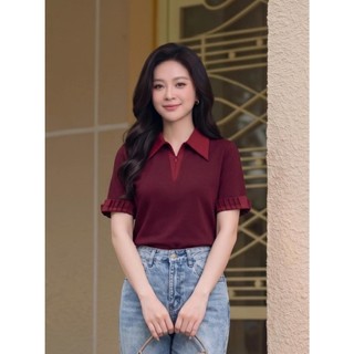 Áo Thun Nữ 𝐂𝐂𝐇𝐀𝐓 Dáng Ôm Martina Phối Cổ Khóa Kéo Chất Liệu Mềm Mát 16TNC8048OT