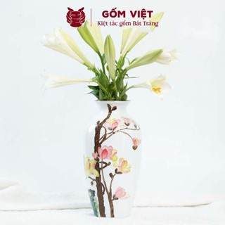 Bình, lọ hoa đắp nổi nhiều hoạ tiết 3D, vành miệng chỉ vàng cao 30cm - Gốm sứ Bát Tràng - Gốm Việt