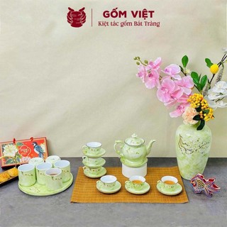 Bình, lọ hoa vân đá cao 30cm vẽ nổi cành mậm, vành miệng chỉ vàng - Gốm sứ Bát Tràng - Gốm Việt