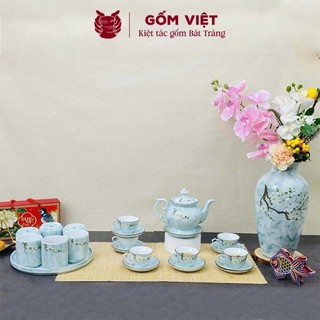 Bình, lọ hoa vân đá cao 30cm vẽ nổi cành mậm, vành miệng chỉ vàng - Gốm sứ Bát Tràng - Gốm Việt