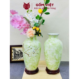 Bình, lọ hoa vân đá cao 30cm vẽ nổi cành mậm, vành miệng chỉ vàng - Gốm sứ Bát Tràng - Gốm Việt