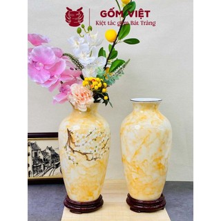 Bình, lọ hoa vân đá cao 30cm vẽ nổi cành mậm, vành miệng chỉ vàng - Gốm sứ Bát Tràng - Gốm Việt