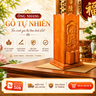 Ống Đựng Nhang Gỗ Chạm Khắc Tinh Xảo – Tích Hợp Hộp Quẹt – Phụ Kiện Bàn Thờ Phong Thủy