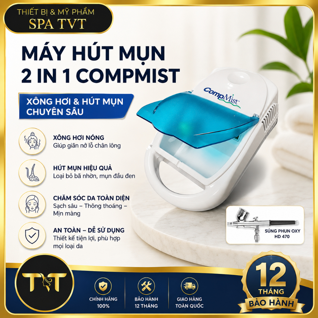 MÁY HÚT MỤN COMPMIST HÚT MỤN PHUN TINH CHẤT 2IN1 , MÁY OXY MINI