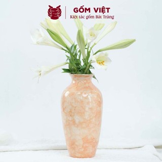 Bình, lọ hoa vân đá nhiều màu sắc cao 30cm, vành miệng chỉ vàng kim - Gốm sứ Bát Tràng - Gốm Việt