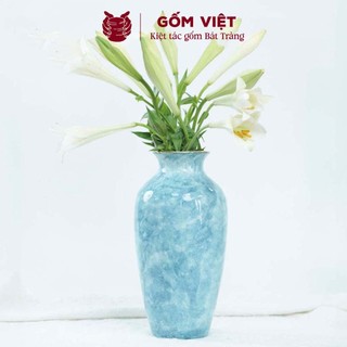 Bình, lọ hoa vân đá nhiều màu sắc cao 30cm, vành miệng chỉ vàng kim - Gốm sứ Bát Tràng - Gốm Việt