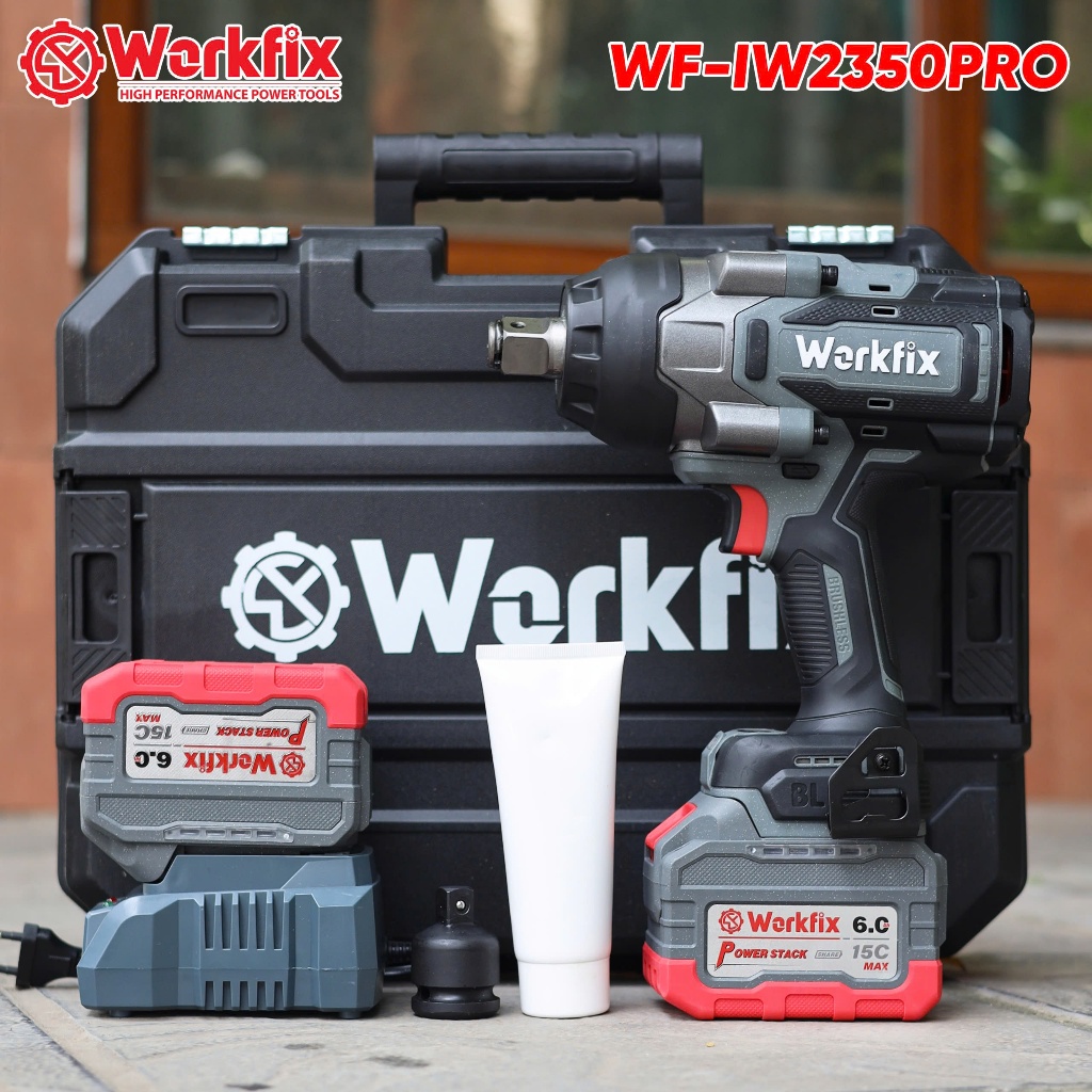 TẶNG ĐẦU CHUYỂN - Máy siết bulong Workfix WF-IW2350PRO (2350N.m) Không chổi than 2 pin 15 Cell - Máy siết ốc hạng nặng
